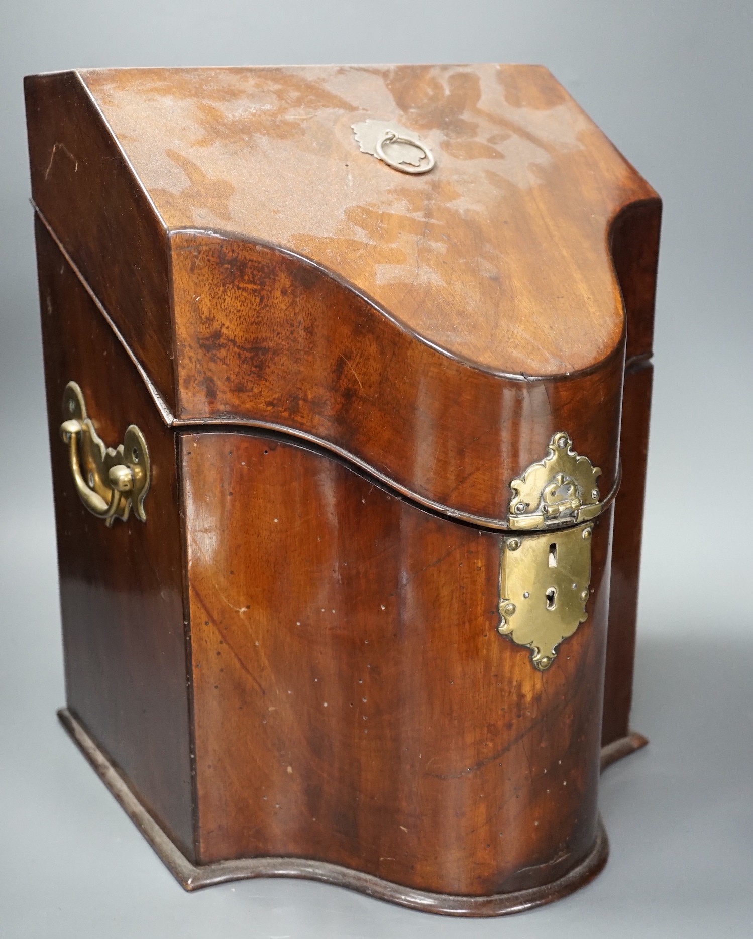 A converted George III mahogany knife box / country house post box, height 36cm